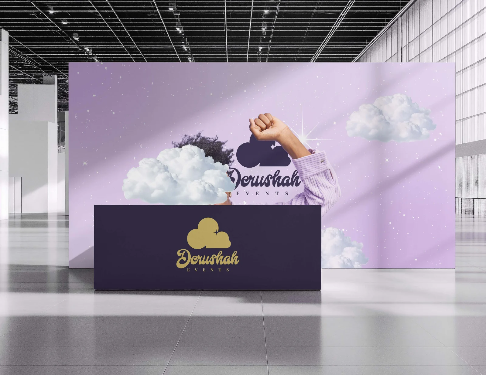 Derushah Events exhibition and reception environment mockup
