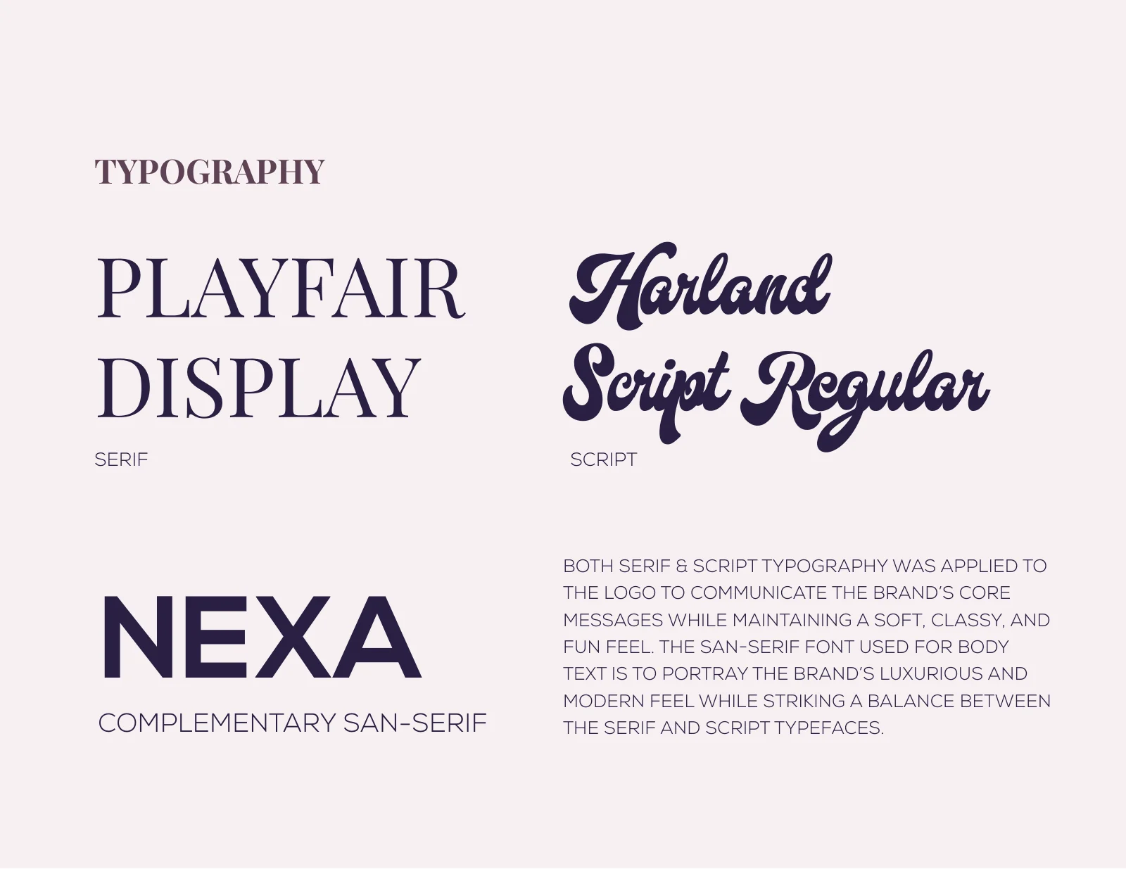 Derushah Events typography system with Playfair Display, Madina Script and Nexa