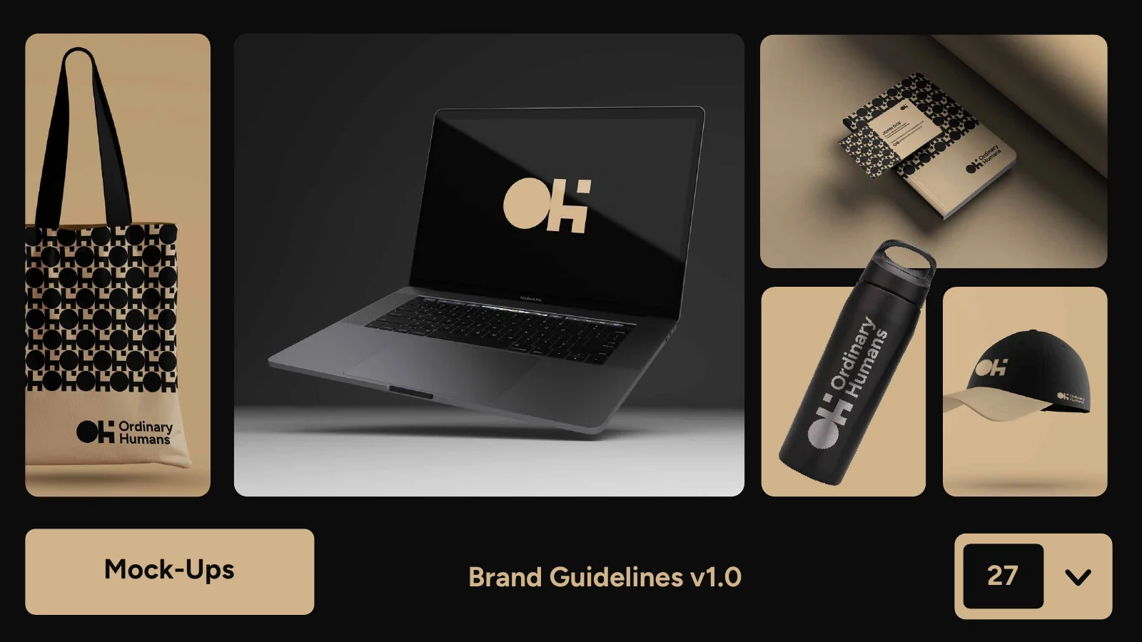 Ordinary Humans tote, laptop, stationery and apparel identity applications