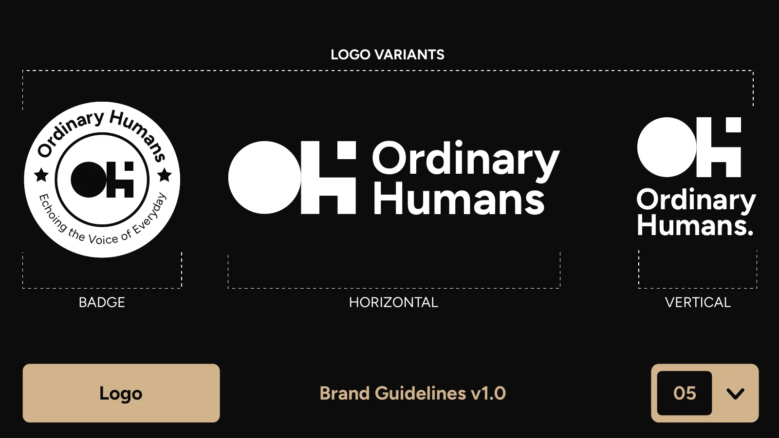 Ordinary Humans horizontal, vertical and badge logo variants
