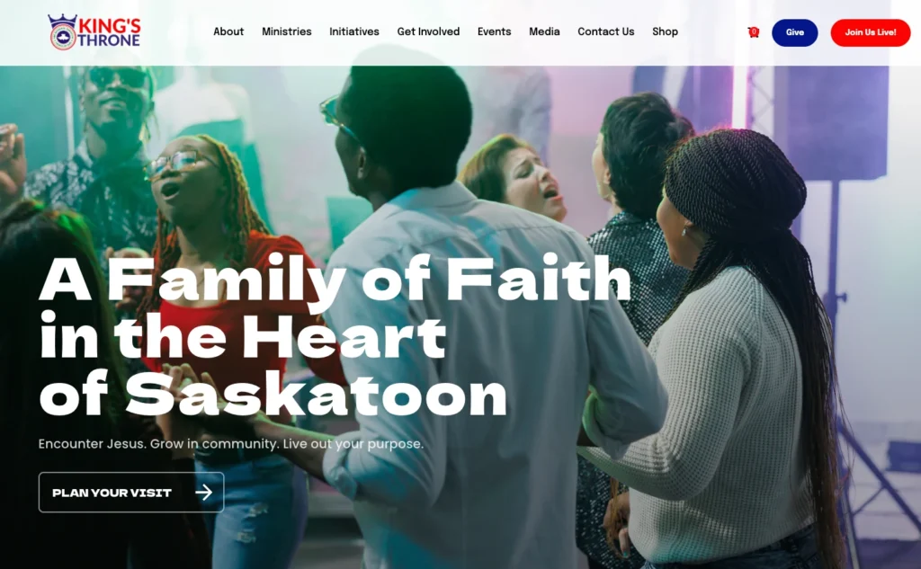 RCCG King's Throne website showing a church community in Saskatoon