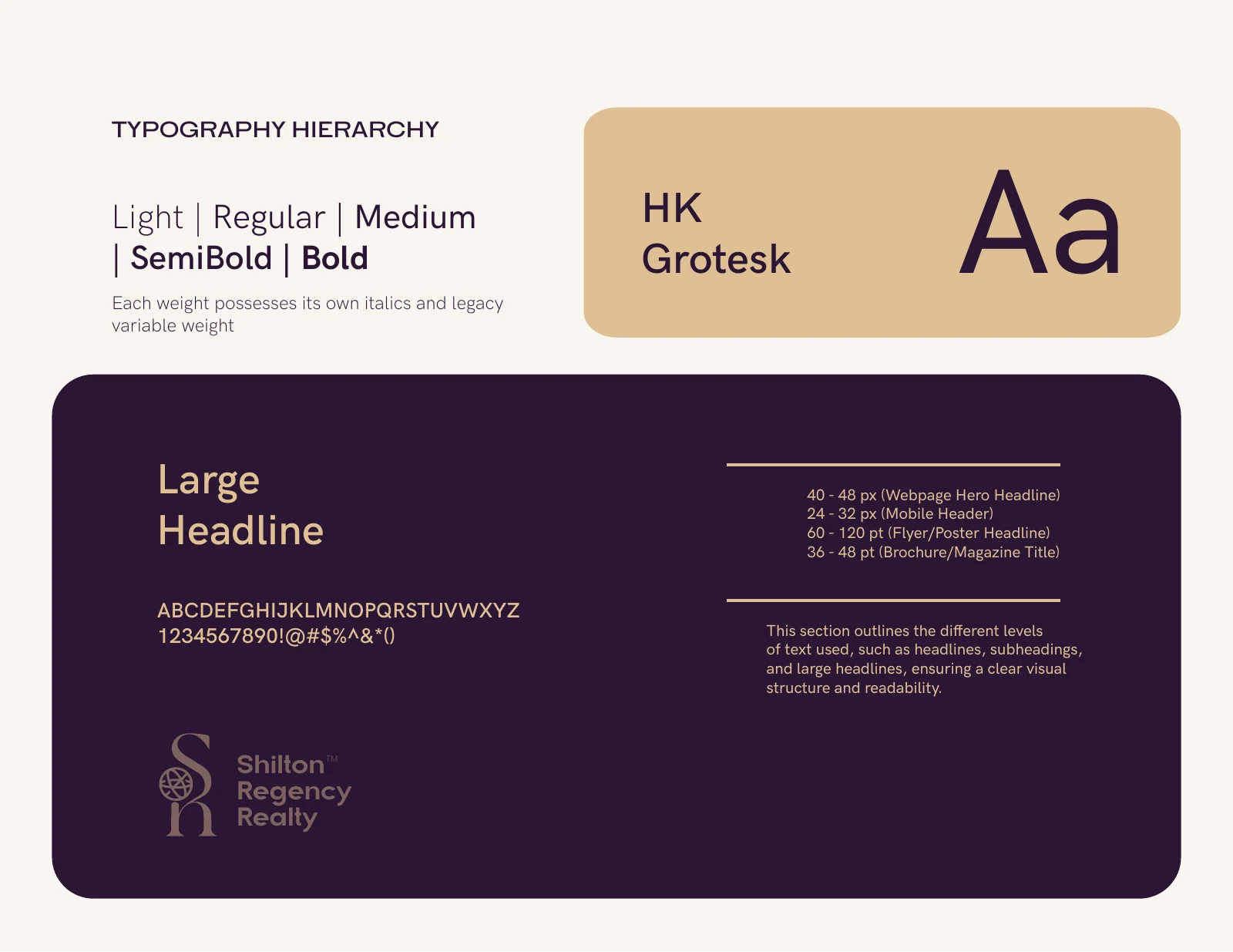 Shilton Regency Realty HK Grotesk typography system